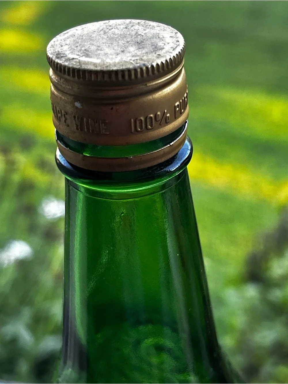 Vintage 1968 United Vinters Green Embossed Glass Bottle Farmhouse decor